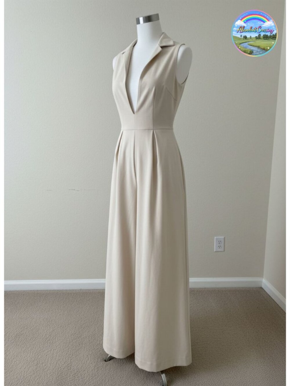 Women's Sleeveless Mock Neck Wide Leg Jumpsuit Zipper Front Business Casual